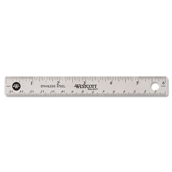 Stainless Steel Office Ruler With Non Slip Cork Base, Standard/Metric, 6" Long