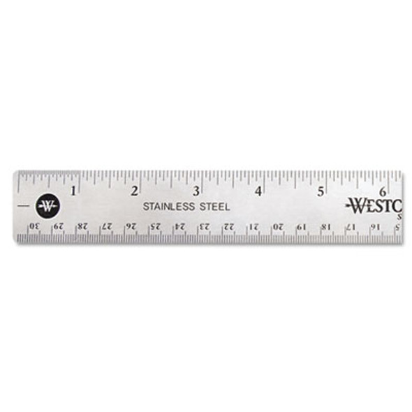 Stainless Steel Office Ruler With Non Slip Cork Base, Standard/Metric, 12" Long