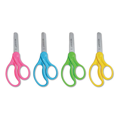 For Kids Scissors Teacher's Pack, Rounded Tip, 5" Long, 1.75" Cut Length, Straight Assorted Color Handles, 12/Pack