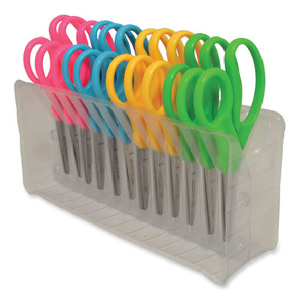 For Kids Scissors Teacher's Pack, Pointed Tip, 5" Long, 1.75" Cut Length, Straight Assorted Color Handles, 12/Pack