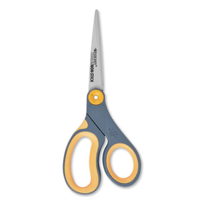 Non-Stick Titanium Bonded Scissors, 8" Long, 3.25" Cut Length, Straight Gray/Yellow Handle