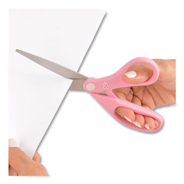 All Purpose Pink Ribbon Scissors, Breast Cancer Awareness, 8" Long, 3.5" Cut Length, Straight Pink Handle