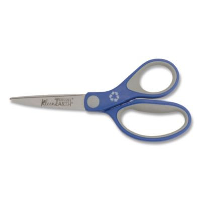 Kleenearth Soft Handle Scissors, 7" Long, 2.25" Cut Length, Straight Blue/Gray Handle