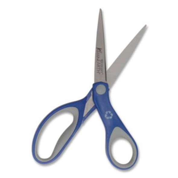 Kleenearth Soft Handle Scissors, 8" Long, 3.25" Cut Length, Straight Blue/Gray Handle