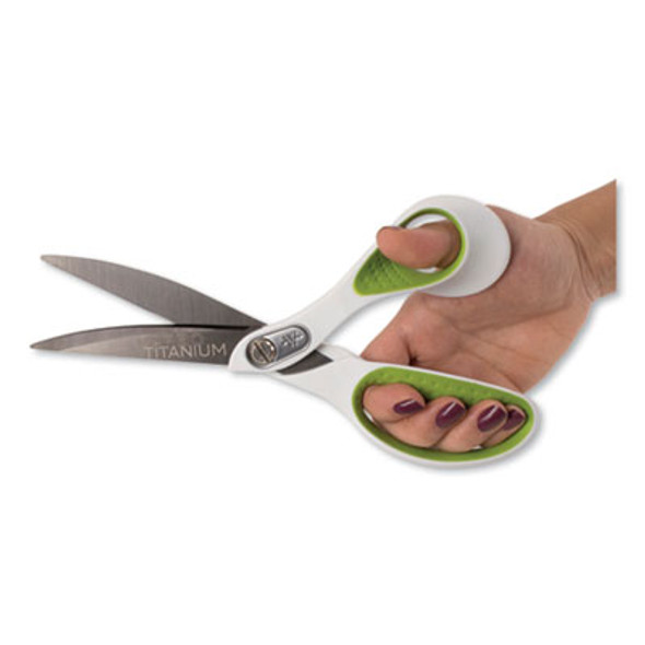 Carbotitanium Bonded Scissors, 9" Long, 4.5" Cut Length, Offset White/Green Handle