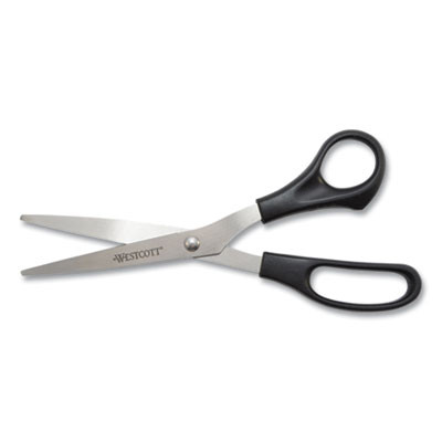All Purpose Stainless Steel Scissors, 8" Long, 3.5" Cut Length, Offset Black Handle, 3/Pack