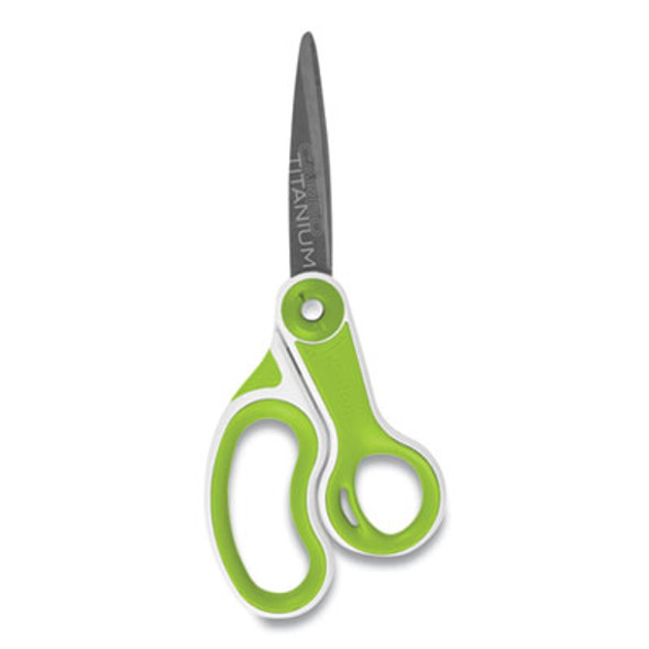 Carbotitanium Bonded Scissors, 8" Long, 3.25" Cut Length, Straight White/Green Handle