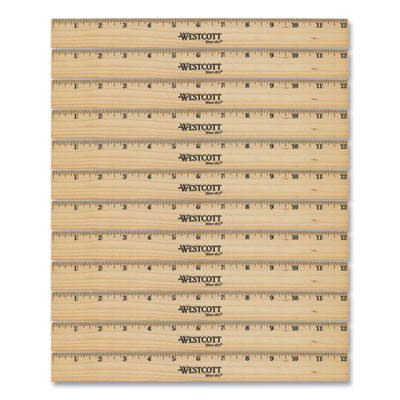 Beveled Wood Ruler, Standard, 12" Long, Natural Hardwood, 12/Pack