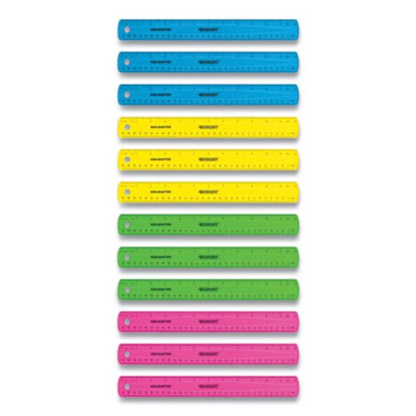 Non-Shatter Flexible Ruler, Standard/Metric, 12" (30 Cm) Long, Plastic, Assorted Translucent Colors, 12/Box