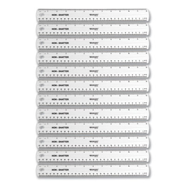 Non-Shatter Flexible Ruler, Standard/Metric, 12" (30 Cm) Long, Plastic, Clear, 12/Box