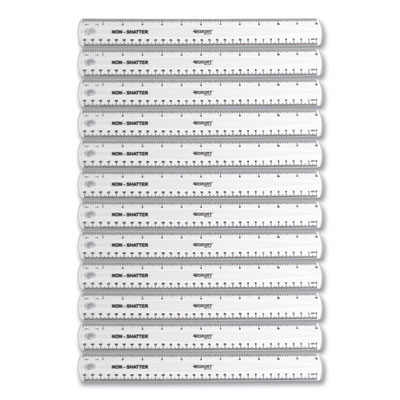 Non-Shatter Flexible Ruler, Standard/Metric, 12" (30 Cm) Long, Plastic, Clear, 12/Box