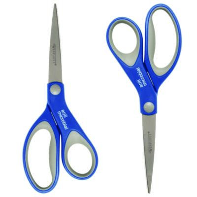 Scissors With Antimicrobial Protection, 8" Long, 3.25" Cut Length, Straight Blue/Gray Handle, 2/Pack