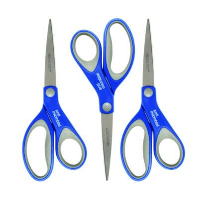 Scissors With Antimicrobial Protection, 8" Long, 3.25" Cut Length, Straight Blue/Gray Handle, 3/Pack