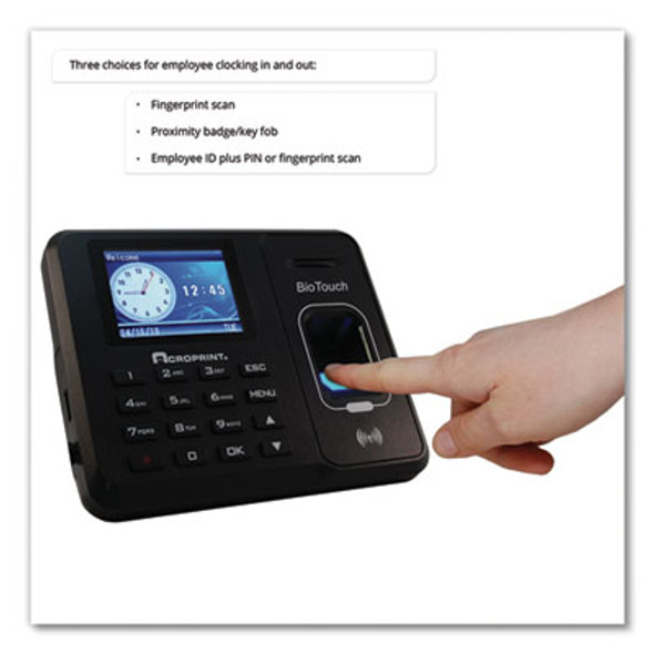 Biotouch Time Clock And Badges Bundle, 10,000 Employees, Black