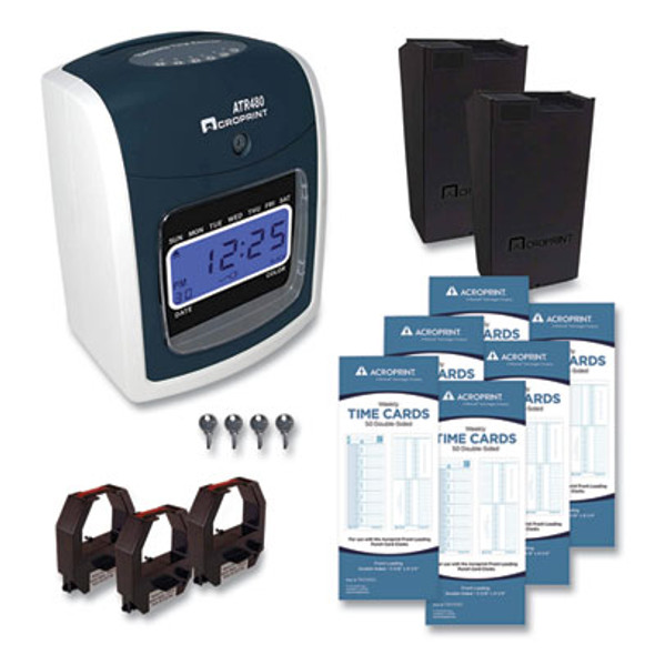 Atr480 Time Clock And Accessories Bundle, Digital Display, White/Charcoal