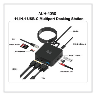11-In-1 Usb-C Multi-Port Taa Compliant Docking Station, Black