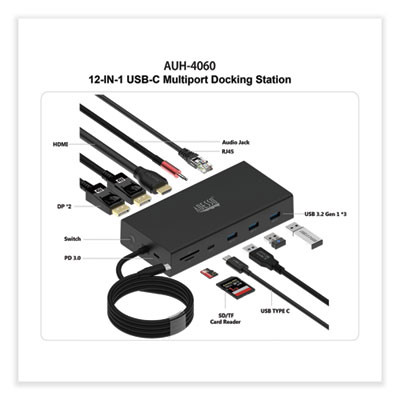 12-In-1 Usb-C Multi-Port Taa Compliant Docking Station, Black