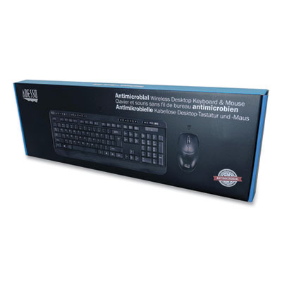 Wkb-1320Cb Antimicrobial Wireless Desktop Keyboard And Mouse, 2.4 Ghz Frequency/30 Ft Wireless Range, Black