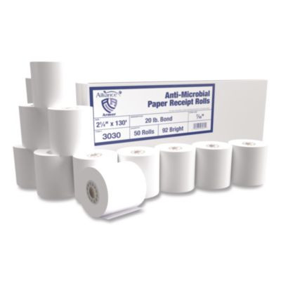 Armor Antimicrobial Receipt Roll Paper, 2.25" X 130 Ft, White, 50/Carton