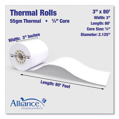 Thermal Cash Register/Pos Roll, 3" X 80 Ft, White, 36/Carton