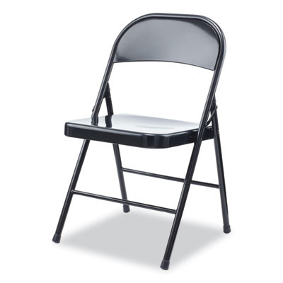 Armless Steel Folding Chair, Supports Up To 275 Lb, Black Seat, Black Back, Black Base, 4/Carton