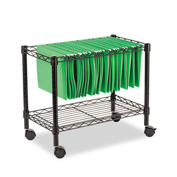 One-Tier File Cart For Side-To-Side Filing, Metal, 1 Shelf, 1 Bin, 24" x 14" x 21", Black