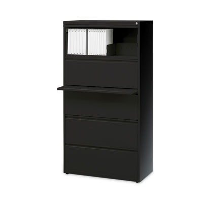 Lateral File, Five Legal/Letter/A4-Size File Drawers, 30" x 18.62" x 67.62", Black