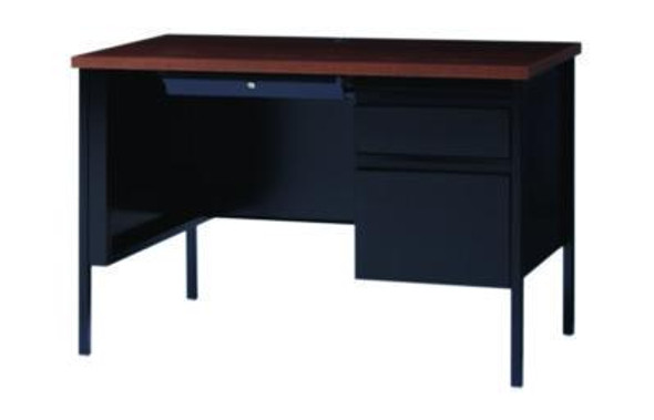 Single Pedestal Steel Desk, 45" x 24" x 29.5", Mocha/Black, Black Legs