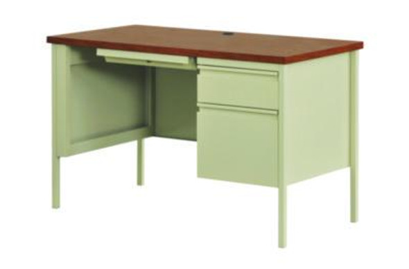 Single Pedestal Steel Desk, 45" x 24" x 29.5", Cherry/Putty