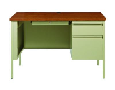 Single Pedestal Steel Desk, 45" x 24" x 29.5", Cherry/Putty