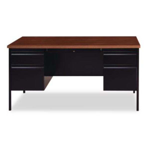 Double Pedestal Steel Desk, 60" x 30" x 29.5", Mocha/Black, Black Legs