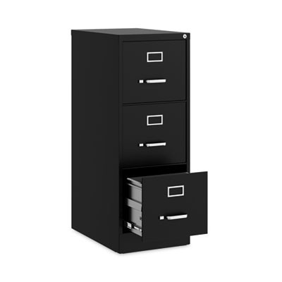 Three-Drawer Economy Vertical File, Letter-Size File Drawers, 15" x 22" x 40.19", Black