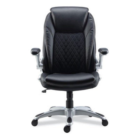 Alera Leithen Bonded Leather Midback Chair, Supports Up To 275 Lb, Black Seat/Back, Silver Base