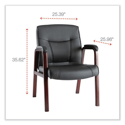 Alera Madaris Series Bonded Leather Guest Chair With Wood Trim Legs, 25.39" x 25.98" x 35.62", Black Seat/Back, Mahogany Base