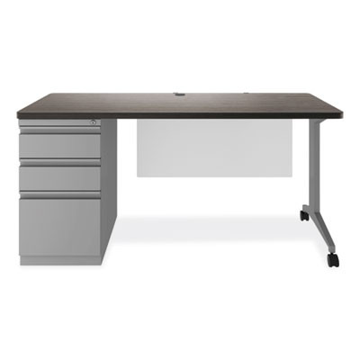 Alera Modern Teacher Series Pedestal Desk, Left-Side Pedestal: Box/Box/File, 60" x 24" x 28.75", Charcoal Woodgrain/Gray