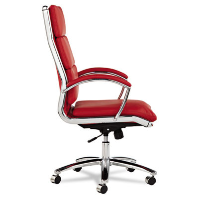 Alera Neratoli High-Back Slim Profile Chair, Faux Leather, Up To 275 Lb, 17.32" To 21.25" Seat Height, Red Seat/Back, Chrome
