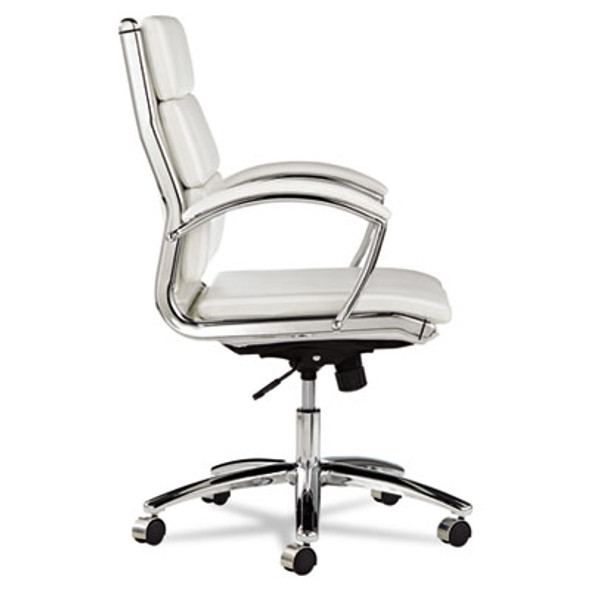 Alera Neratoli Mid-Back Slim Profile Chair, Faux Leather, Up To 275 Lb, 18.3" To 21.85" Seat Height, White Seat/Back, Chrome