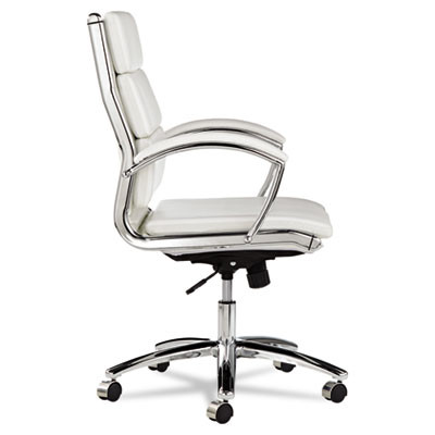Alera Neratoli Mid-Back Slim Profile Chair, Faux Leather, Up To 275 Lb, 18.3" To 21.85" Seat Height, White Seat/Back, Chrome