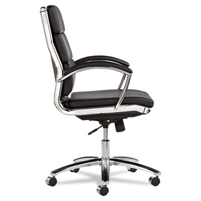 Alera Neratoli Mid-Back Slim Profile Chair, Faux Leather, Supports Up To 275 Lb, Black Seat/Back, Chrome Base