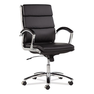 Alera Neratoli Mid-Back Slim Profile Chair, Faux Leather, Supports Up To 275 Lb, Black Seat/Back, Chrome Base