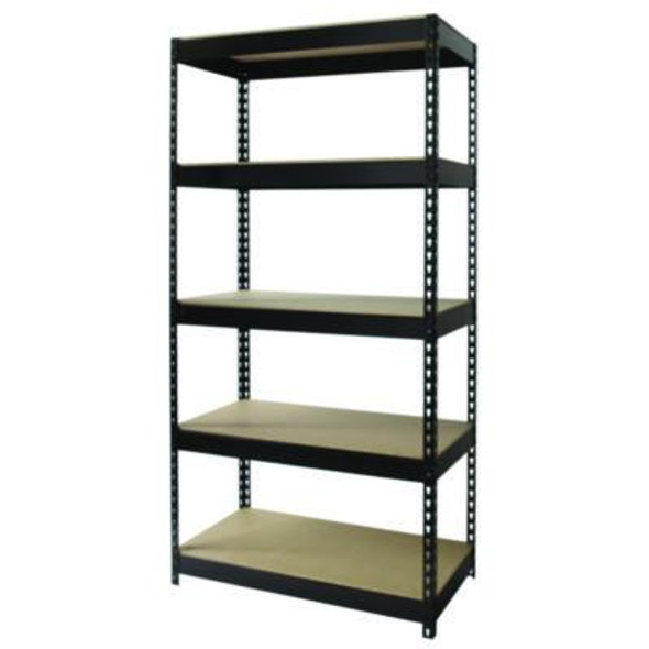 Steel Shelving Unit With Particleboard Shelves, Five-Shelf, 36w x 18d x 72h, Steel, Black