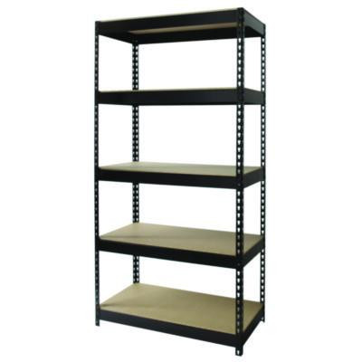 Steel Shelving Unit With Particleboard Shelves, Five-Shelf, 36w x 18d x 72h, Steel, Black