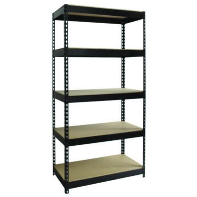 Steel Shelving Unit With Particleboard Shelves, Five-Shelf, 36w x 18d x 72h, Steel, Black