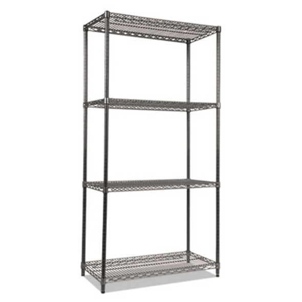 Wire Shelving Starter Kit, Four-Shelf, 36w X 18d X 72h, Black Anthracite