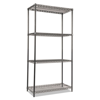 Wire Shelving Starter Kit, Four-Shelf, 36w X 18d X 72h, Black Anthracite