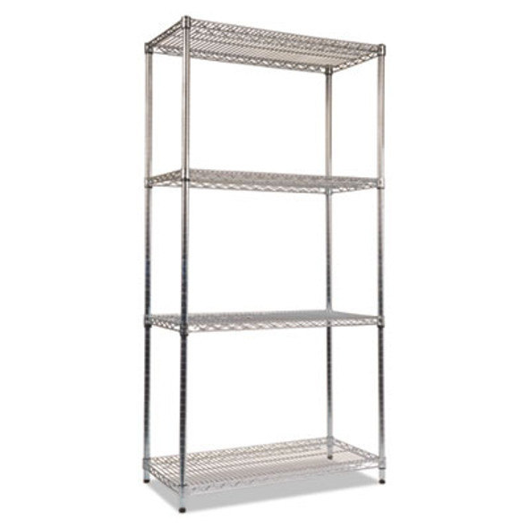 Nsf Certified Industrial Four-Shelf Wire Shelving Kit, 36w x 18d x 72h, Silver