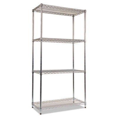 Nsf Certified Industrial Four-Shelf Wire Shelving Kit, 36w x 18d x 72h, Silver