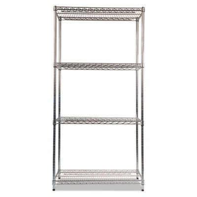 Nsf Certified Industrial Four-Shelf Wire Shelving Kit, 36w x 18d x 72h, Silver
