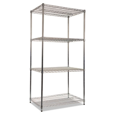 Nsf Certified Industrial Four-Shelf Wire Shelving Kit, 36w x 24d x 72h, Silver