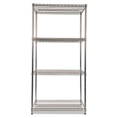 Nsf Certified Industrial Four-Shelf Wire Shelving Kit, 36w x 24d x 72h, Silver